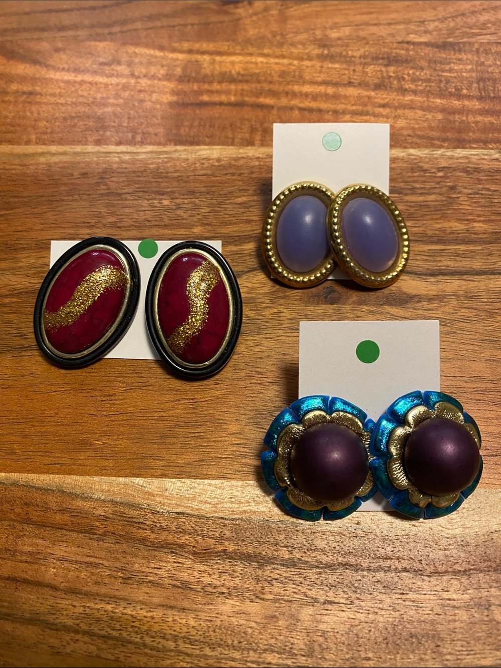 Vintage large button earrings 3 pairs
